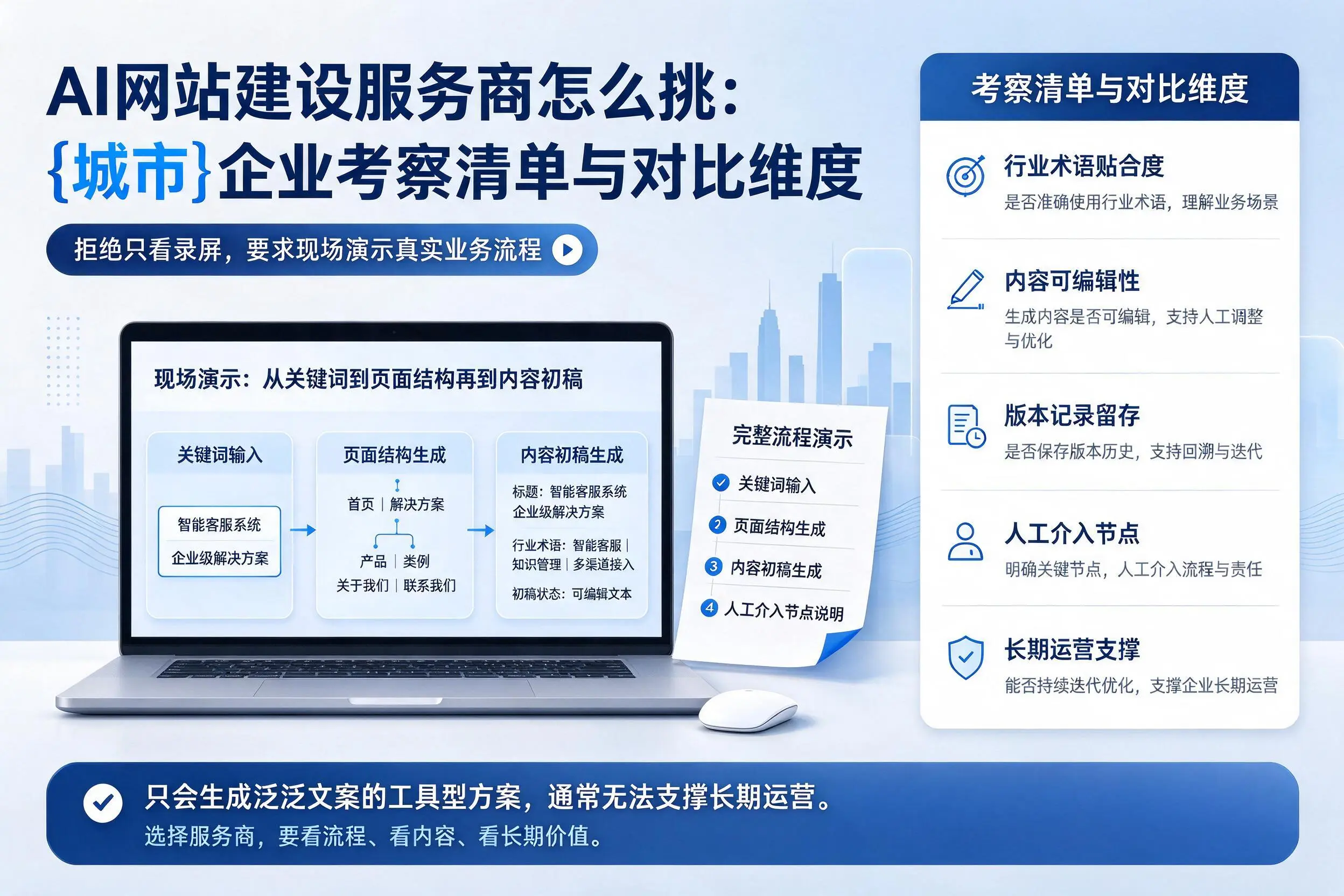 AI网站建设服务商怎么挑：白沙企业考察清单与对比维度